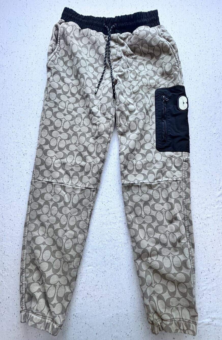 Coach Men’s Khaki Signature Monogram Mixed Media Jogger Pants Small 89787 $298